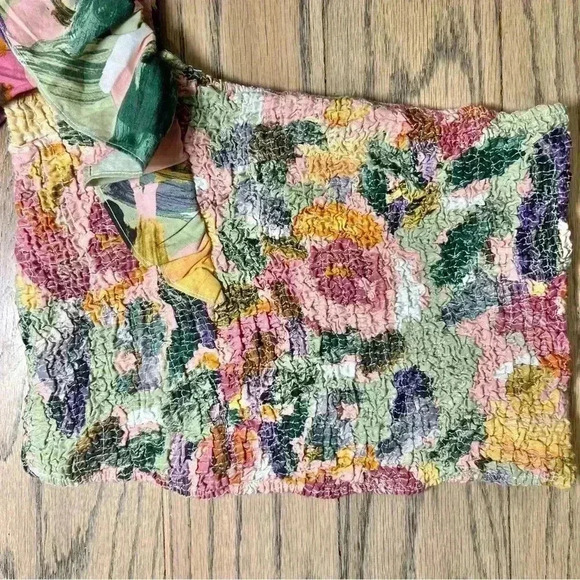 ZARA Women’s One Sided Puff Sleeve Smocked Floral Crop Top Size X-Small - Picture 4 of 10